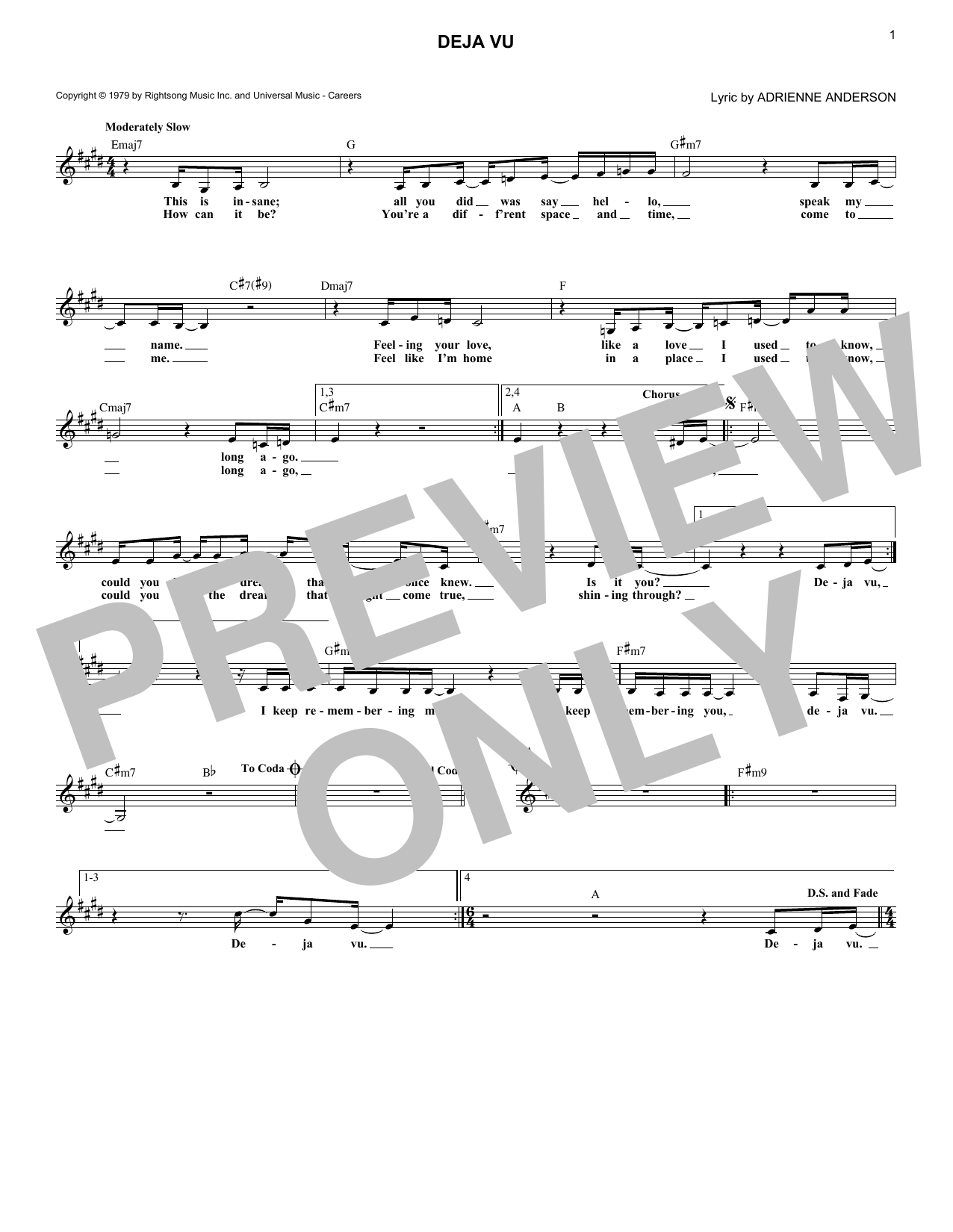 deja vu sheet music for ukulele (PDF-interactive)