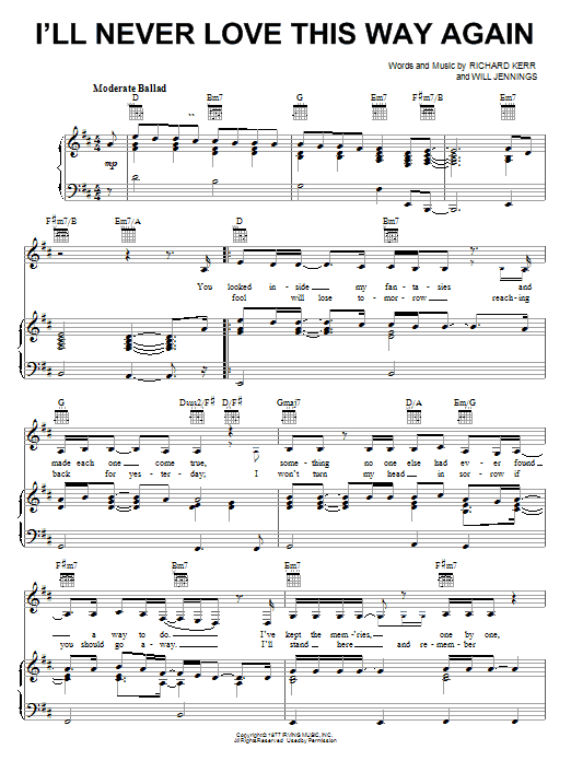 Dionne Warwick I'll Never Love This Way Again sheet music notes and chords. Download Printable PDF.