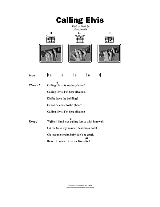 Dire Straits Calling Elvis sheet music notes and chords. Download Printable PDF.