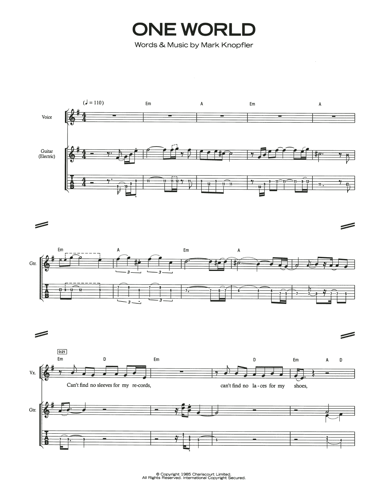 Learn to play Dire Straits One World sheet music for Guitar Tab in minutes. Dire Straits One World sheet music notes and chords. Download Printable PDF.