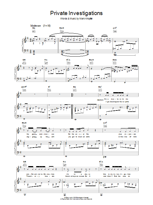 Dire Straits Private Investigations sheet music notes and chords. Download Printable PDF.