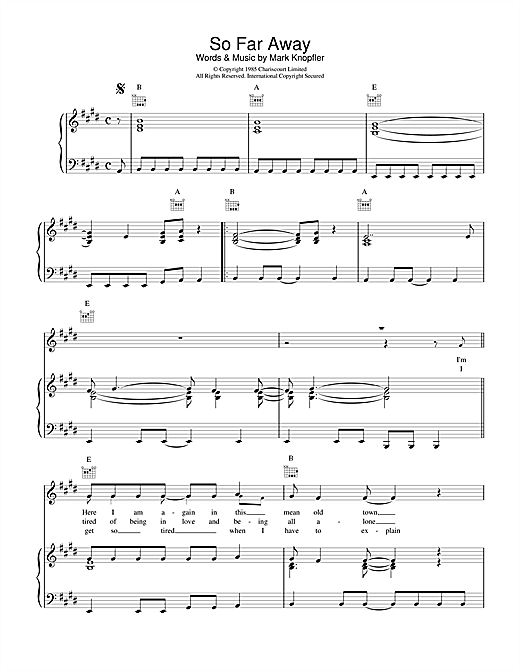 Dire Straits So Far Away Sheet Music Pdf Notes Chords Rock Score Guitar Chords Lyrics Download Printable Sku