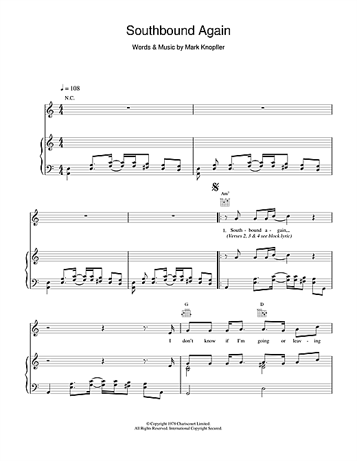 Dire Straits Southbound Again sheet music notes and chords. Download Printable PDF.