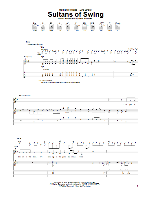 Jabeth Wilson kabine Souvenir Dire Straits "Sultans Of Swing" Sheet Music PDF Notes, Chords | Rock Score  Ukulele Download Printable. SKU: 120102