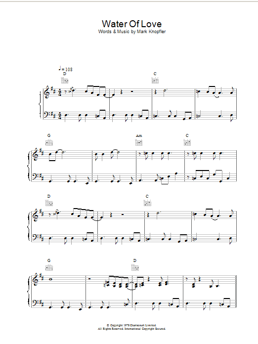 Dire Straits Water of Love sheet music for Piano, Vocal & Guitar (Right-Hand Melody) in minutes. Price: 7.8900$ Dire Straits Water of Love sheet music notes and chords. Download Printable PDF.