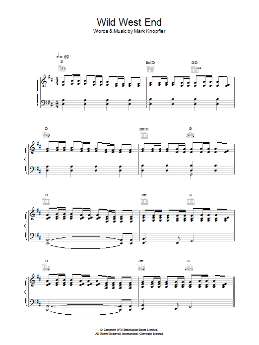 Dire Straits Wild West End sheet music notes and chords. Download Printable PDF.