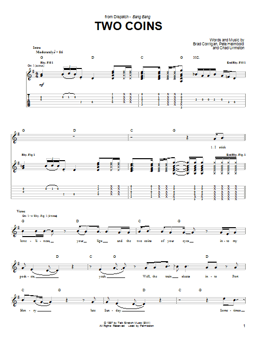 Dispatch Two Coins sheet music notes and chords. Download Printable PDF.