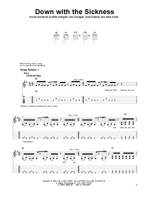 Disturbed Down With The Sickness sheet music notes and chords. Download Printable PDF.