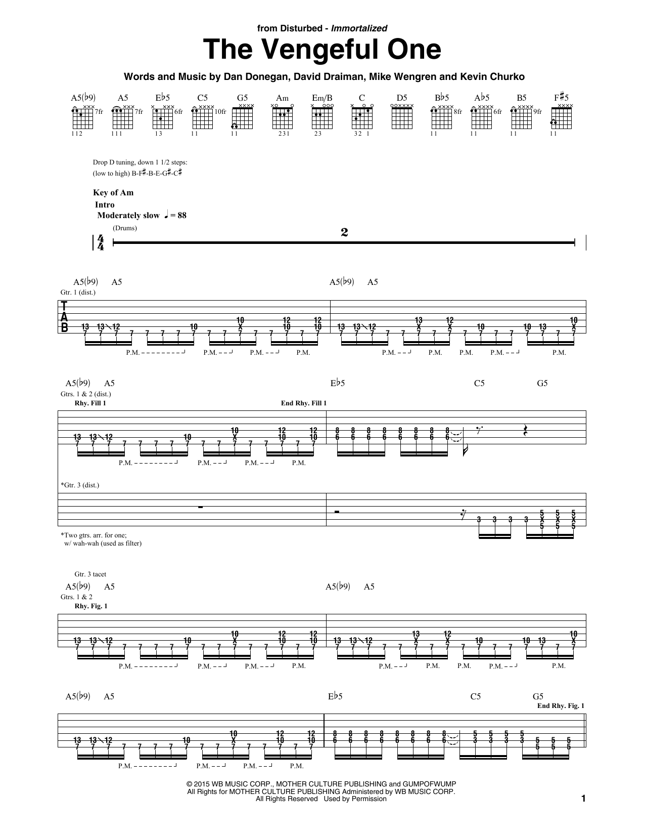 Disturbed The Vengeful One sheet music notes and chords. Download Printable PDF.