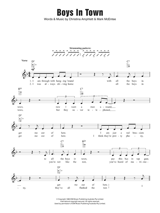 Divinyls Boys In Town sheet music notes and chords. Download Printable PDF.