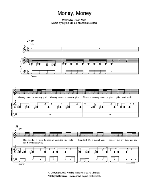 Dizzee Rascal Money, Money sheet music notes and chords. Download Printable PDF.