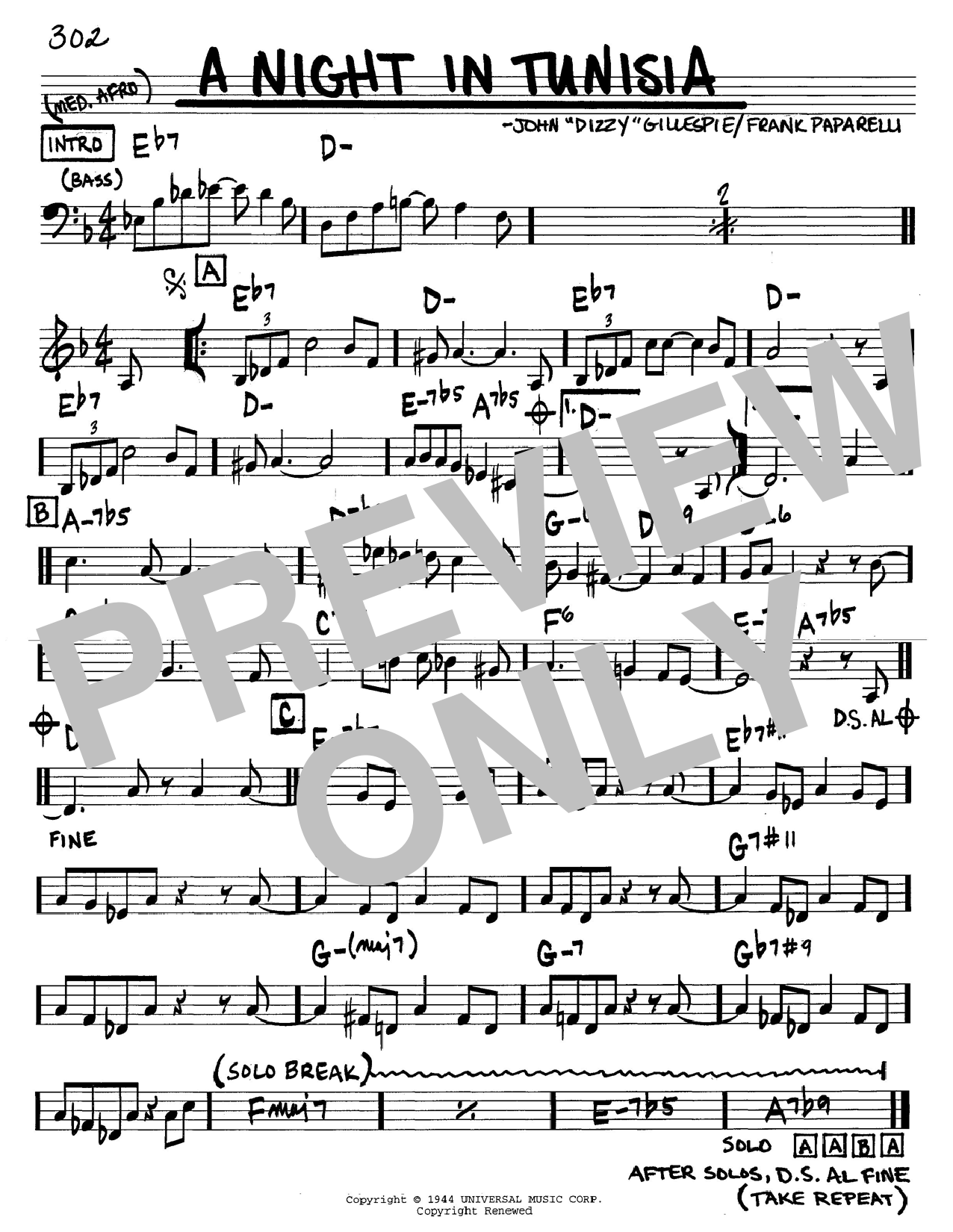Dizzy Gillespie A Night In Tunisia sheet music notes and chords. Download Printable PDF.