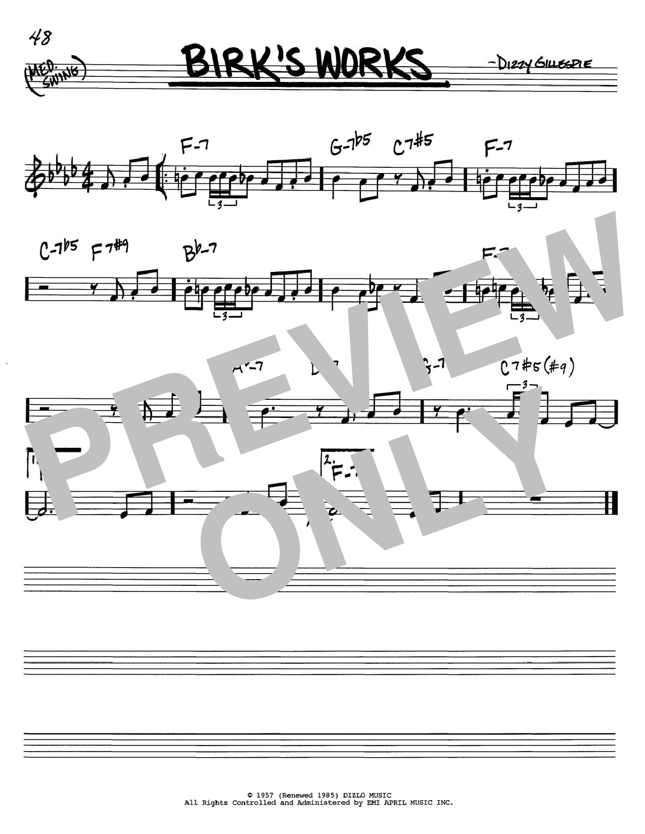 Learn to play Dizzy Gillespie Birk's Works sheet music for Piano Solo in minutes. Dizzy Gillespie Birk's Works sheet music notes and chords. Download Printable PDF.