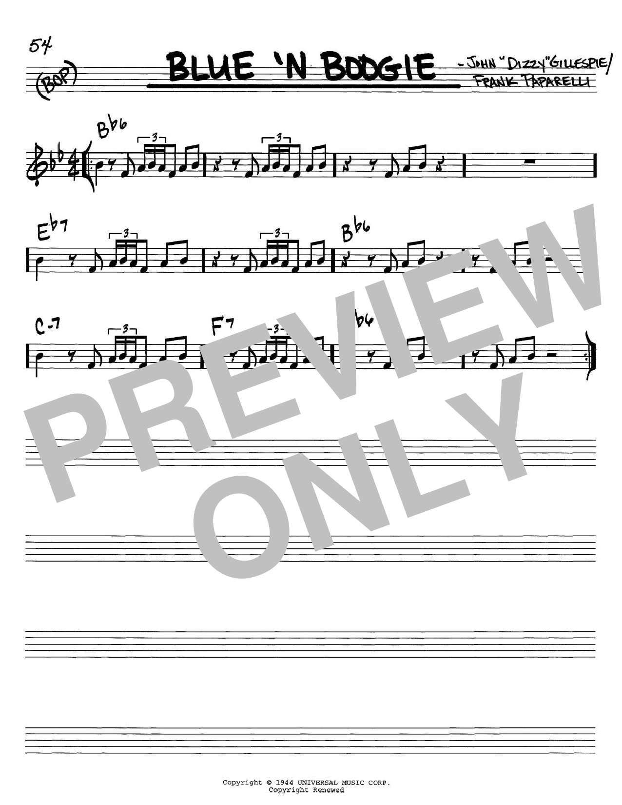 Dizzy Gillespie Blue 'N Boogie sheet music notes and chords. Download Printable PDF.