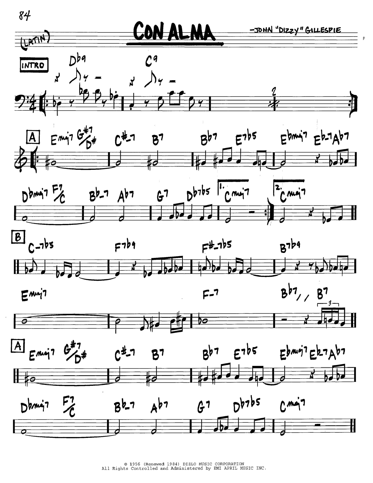 Dizzy Gillespie Con Alma sheet music notes and chords. Download Printable PDF.