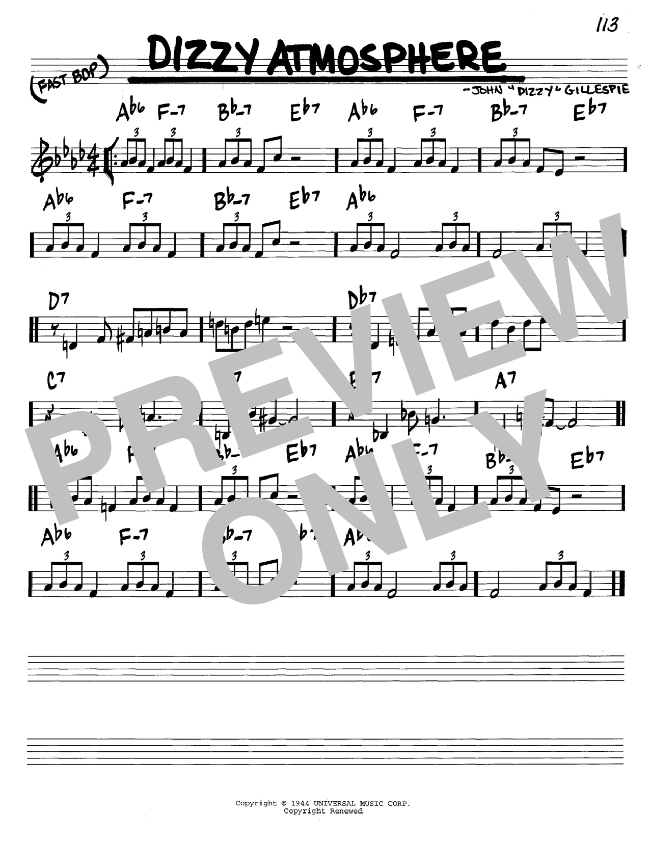 Dizzy Gillespie Dizzy Atmosphere sheet music notes and chords. Download Printable PDF.