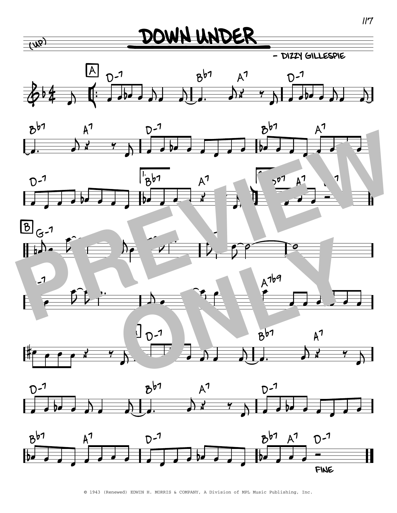 Dizzy Gillespie Down Under sheet music notes and chords. Download Printable PDF.