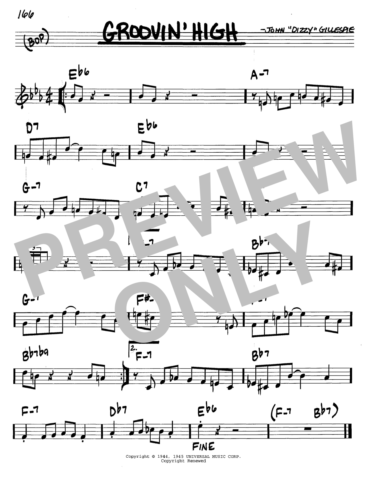 Dizzy Gillespie Groovin' High sheet music notes and chords. Download Printable PDF.