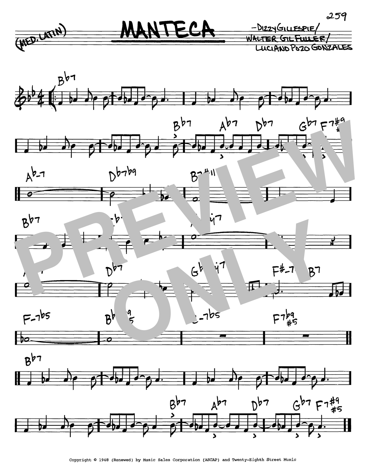 Dizzy Gillespie Manteca sheet music notes and chords. Download Printable PDF.