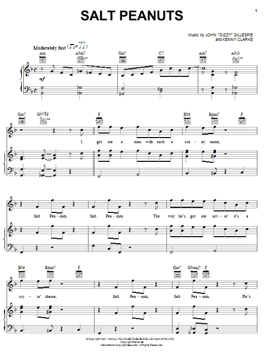 Dizzy Gillespie 'Salt Peanuts' Sheet Music, Chords & Lyrics