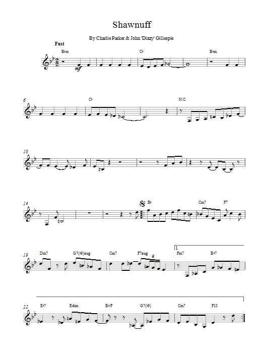 Charlie Parker Shawnuff sheet music notes and chords. Download Printable PDF.