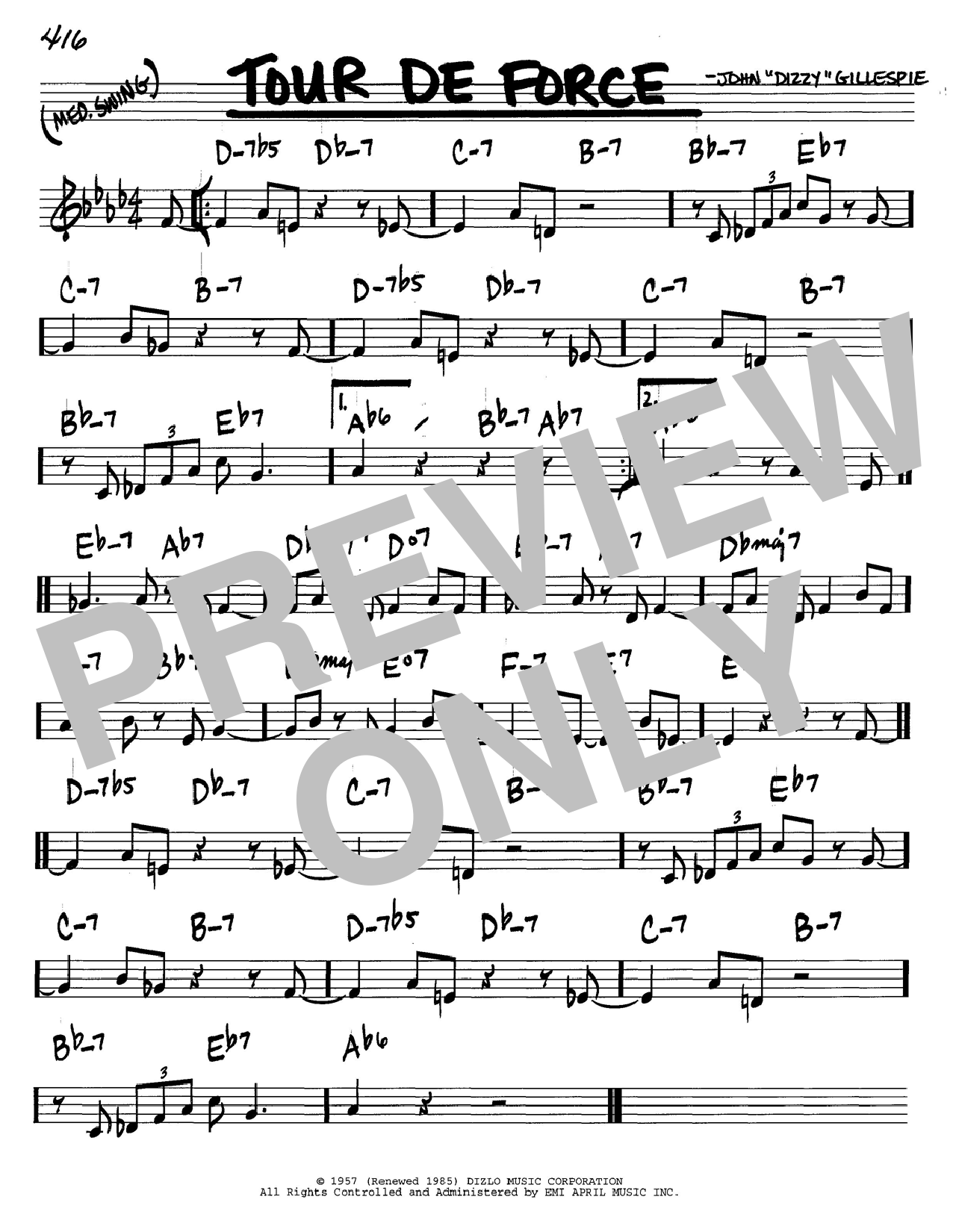 Learn to play Dizzy Gillespie Tour De Force sheet music for Real Book – Melody & Chords – Bb Instruments in minutes. Price: 5.8900$ Dizzy Gillespie Tour De Force sheet music notes and chords. Download Printable PDF.