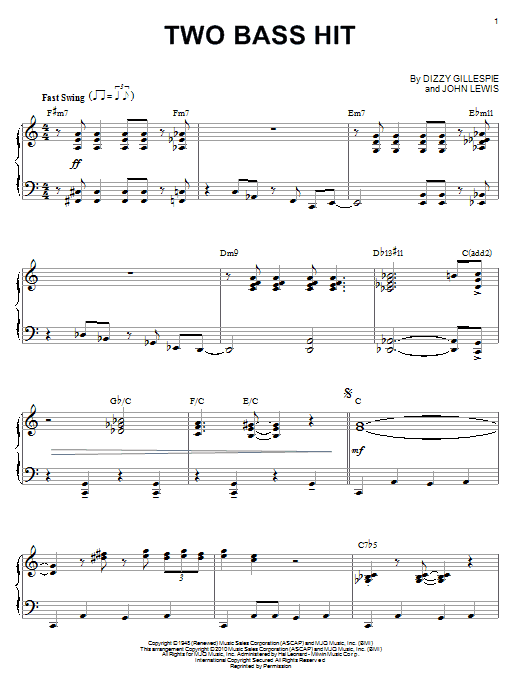 Learn to play Dizzy Gillespie Two Bass Hit (arr. Brent Edstrom) sheet music for Piano Solo in minutes. Dizzy Gillespie Two Bass Hit (arr. Brent Edstrom) sheet music notes and chords. Download Printable PDF.