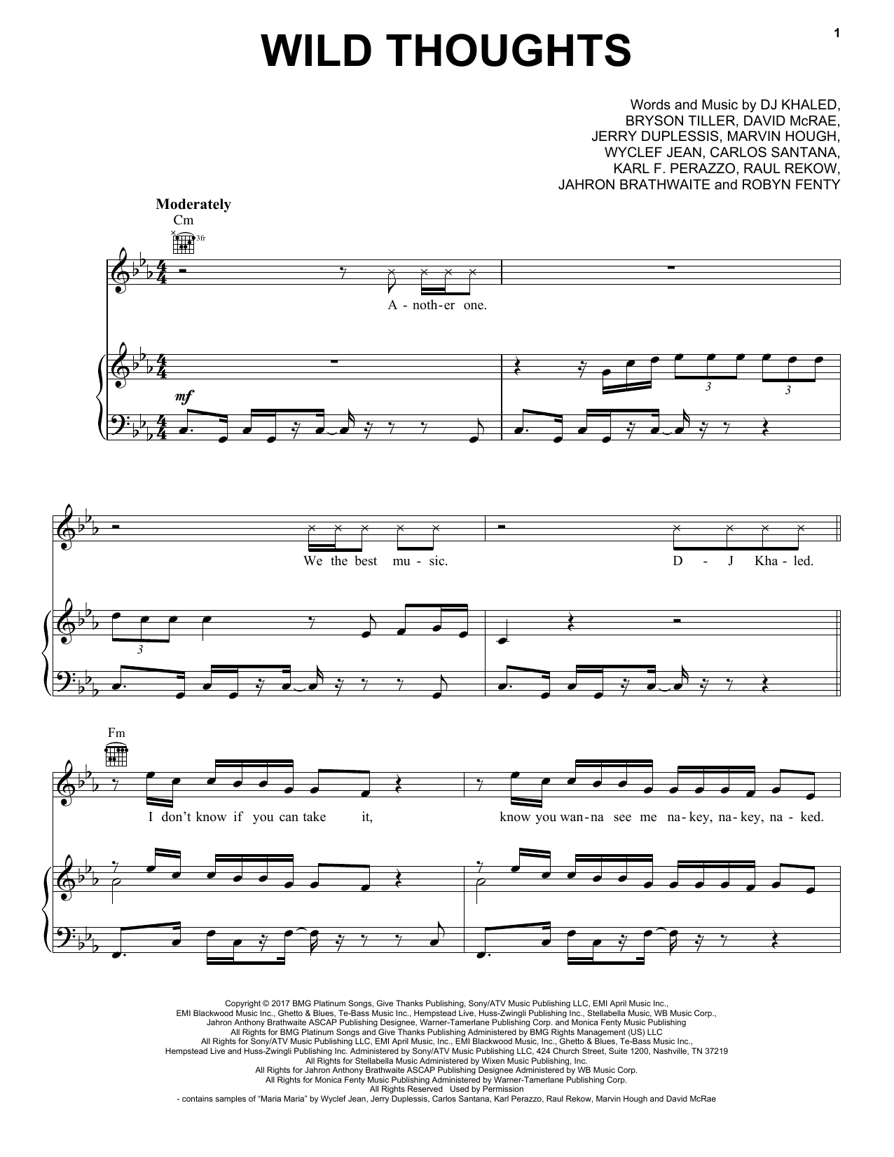 DJ Khaled (feat Rihanna) Wild Thoughts sheet music notes and chords. Download Printable PDF.