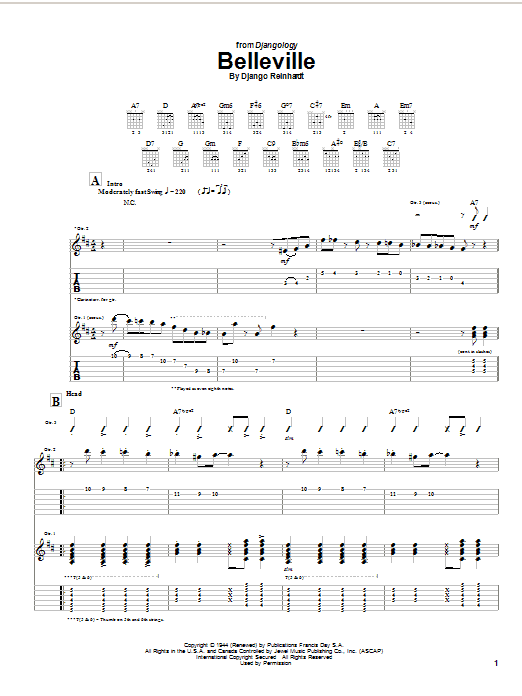 Django Reinhardt Belleville sheet music notes and chords. Download Printable PDF.