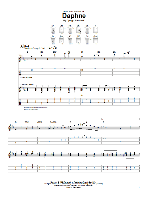 Learn to play Django Reinhardt Daphne sheet music for Guitar Tab in minutes. Django Reinhardt Daphne sheet music notes and chords. Download Printable PDF.