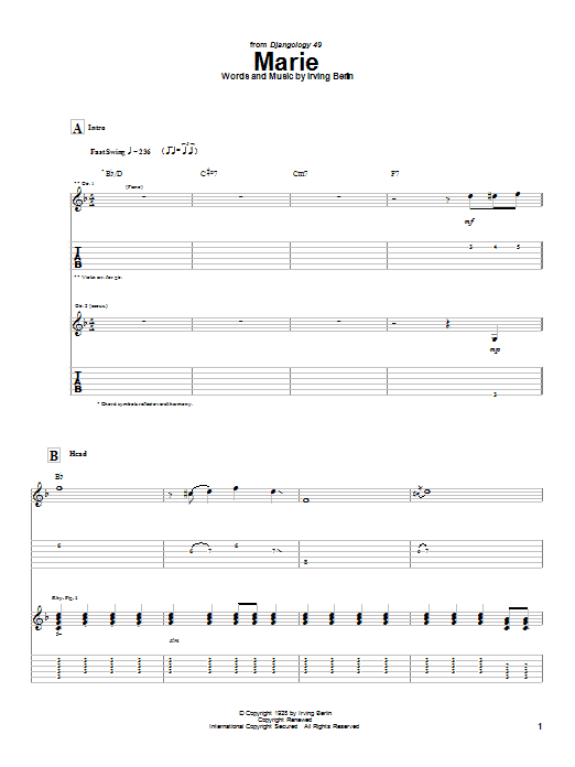 Django Reinhardt Marie sheet music notes and chords. Download Printable PDF.