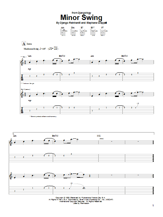 Django Reinhardt Minor Swing sheet music notes and chords. Download Printable PDF.