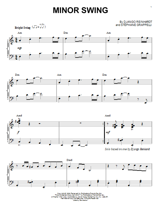 Django Reinhardt Minor Swing (arr. Brent Edstrom) sheet music notes and chords. Download Printable PDF.