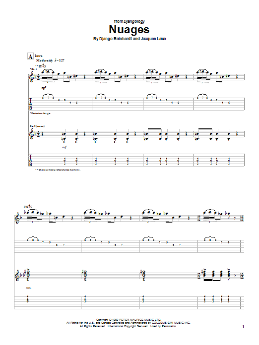 Django Reinhardt Nuages sheet music notes and chords. Download Printable PDF.