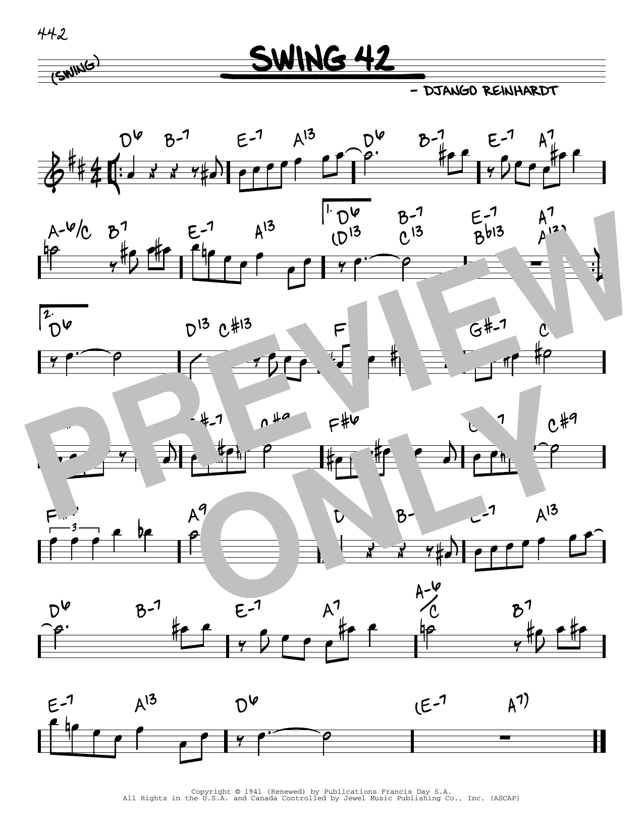 Django Reinhardt Swing 42 sheet music notes and chords. Download Printable PDF.