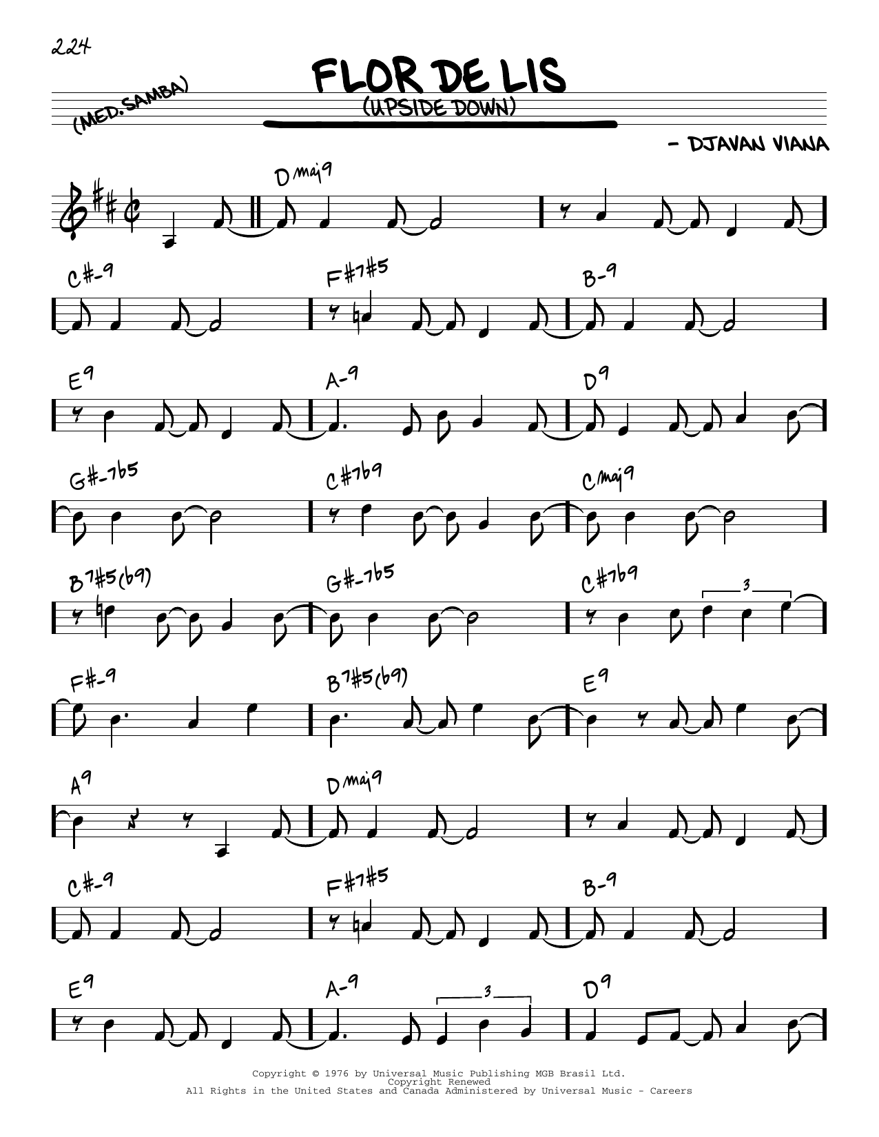 Djavan Viana "Flor De Lis" Sheet Music for Real Book Melody
