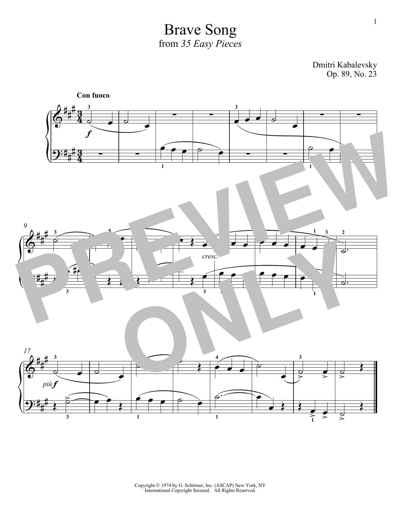 Dmitri Kabalevsky Brave Song sheet music notes and chords. Download Printable PDF.