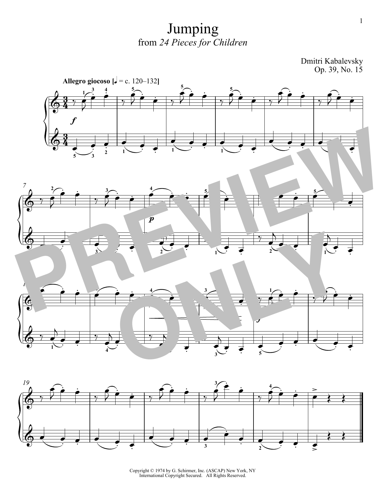 Learn to play Dmitri Kabalevsky Jumping, Op. 39, No. 15 sheet music for Piano Solo in minutes. Price: 6.9900$ Dmitri Kabalevsky Jumping, Op. 39, No. 15 sheet music notes and chords arranged for Piano Solo
