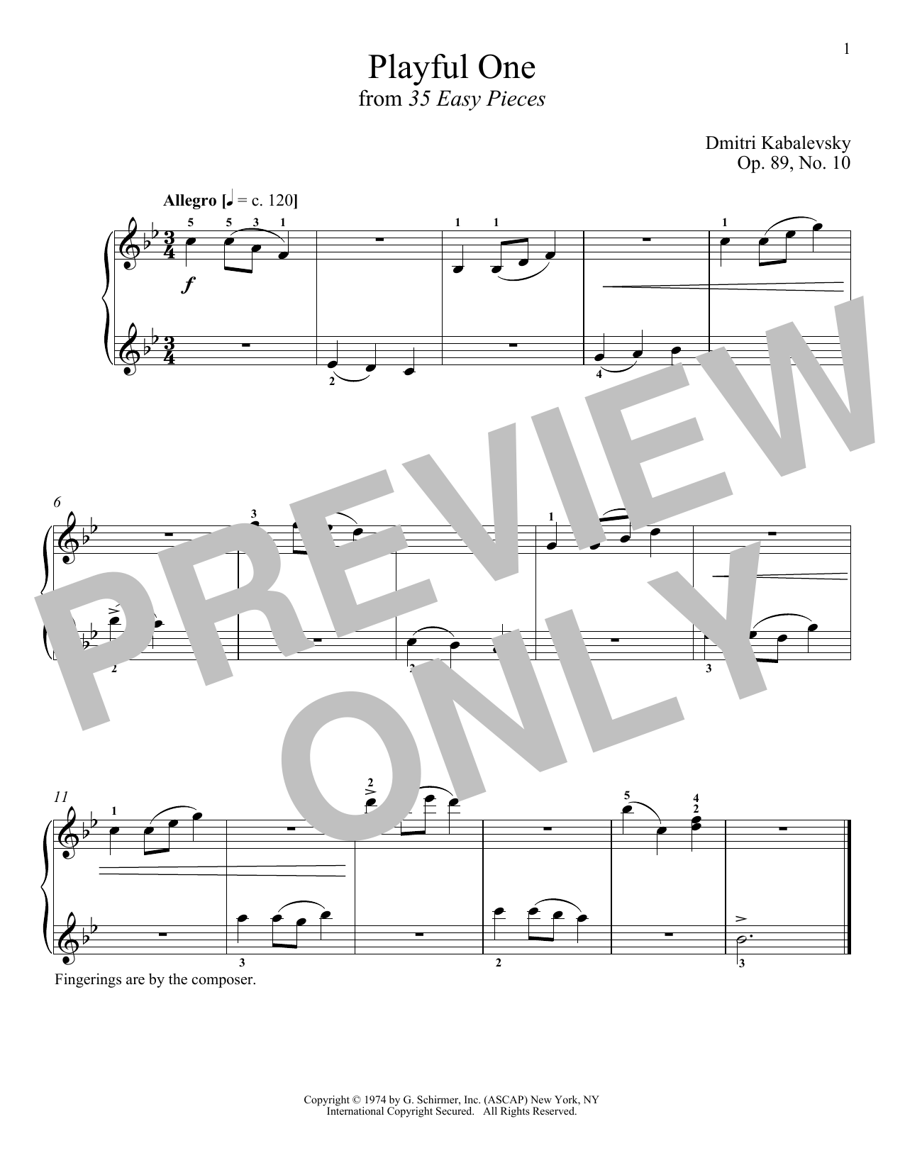 Dmitri Kabalevsky Playful One, Op. 89, No. 10 sheet music notes and chords arranged for Piano Solo