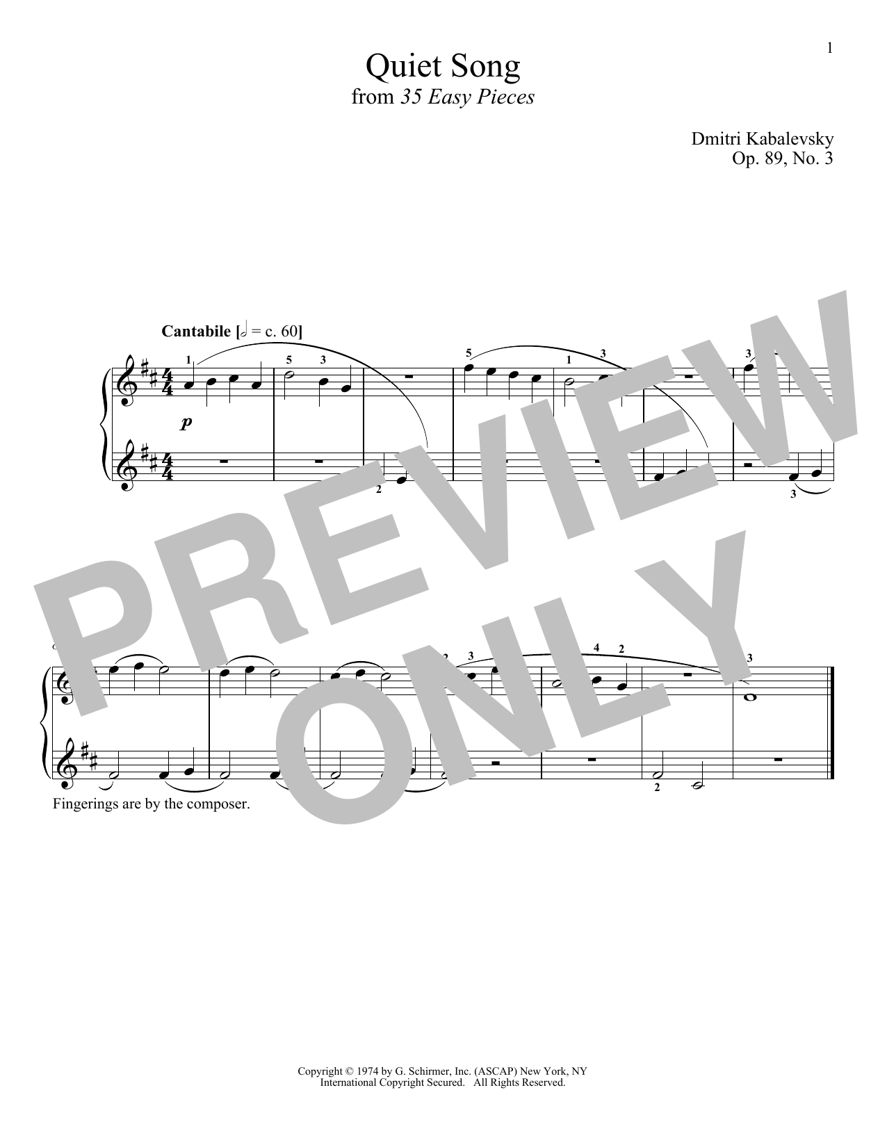 Learn to play Dmitri Kabalevsky Quiet Song, Op. 89, No. 3 sheet music for Piano Solo in minutes. Price: 6.9900$ Dmitri Kabalevsky Quiet Song, Op. 89, No. 3 sheet music notes and chords arranged for Piano Solo
