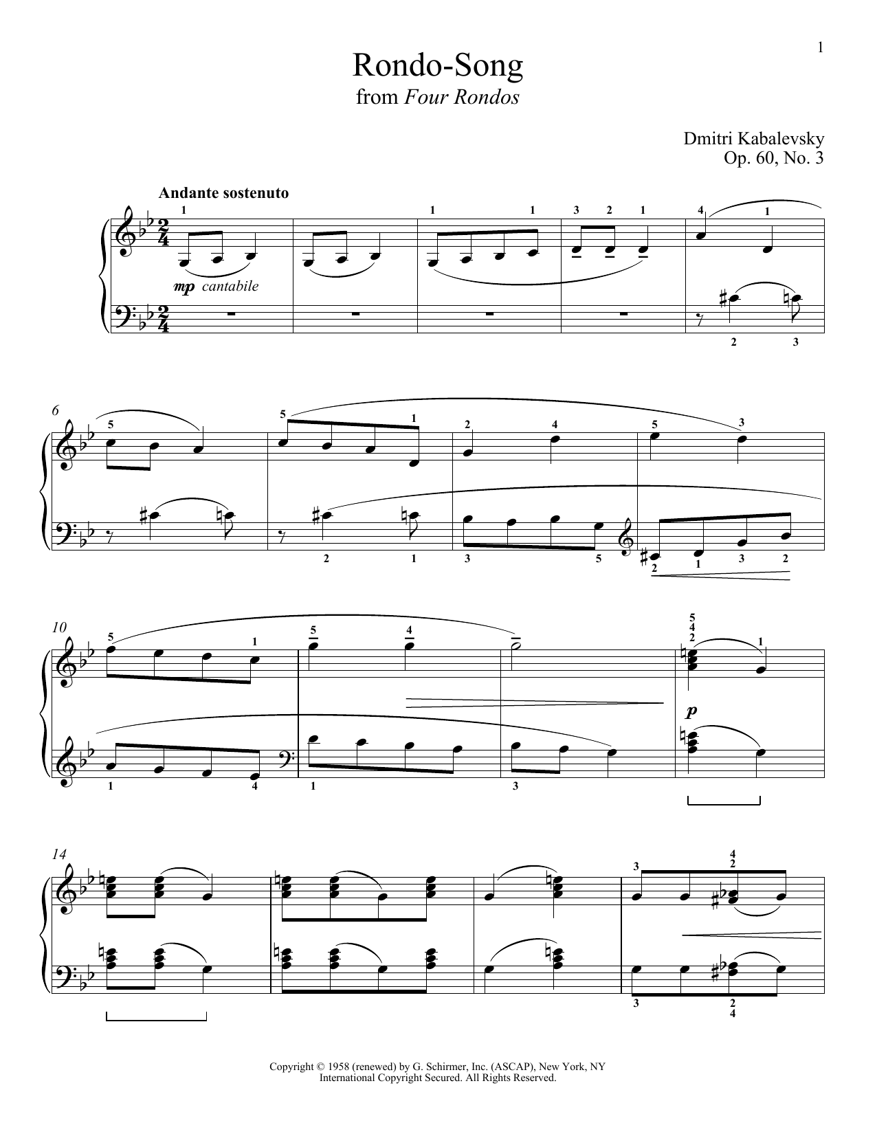 Dmitri Kabalevsky Rondo Song Sheet Music Pdf Notes Chords Classical Score Piano Solo Download Printable Sku 180248