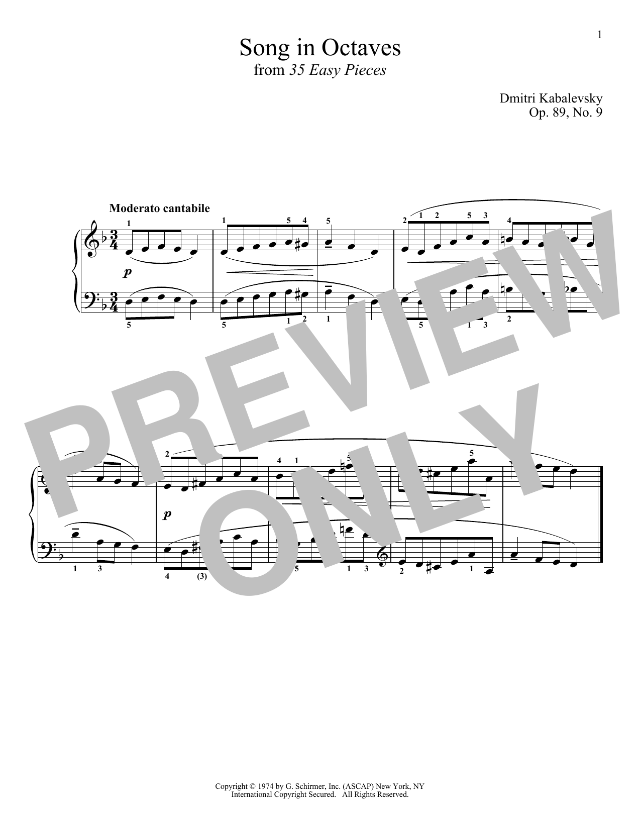 Dmitri Kabalevsky Song In Octaves sheet music notes and chords. Download Printable PDF.