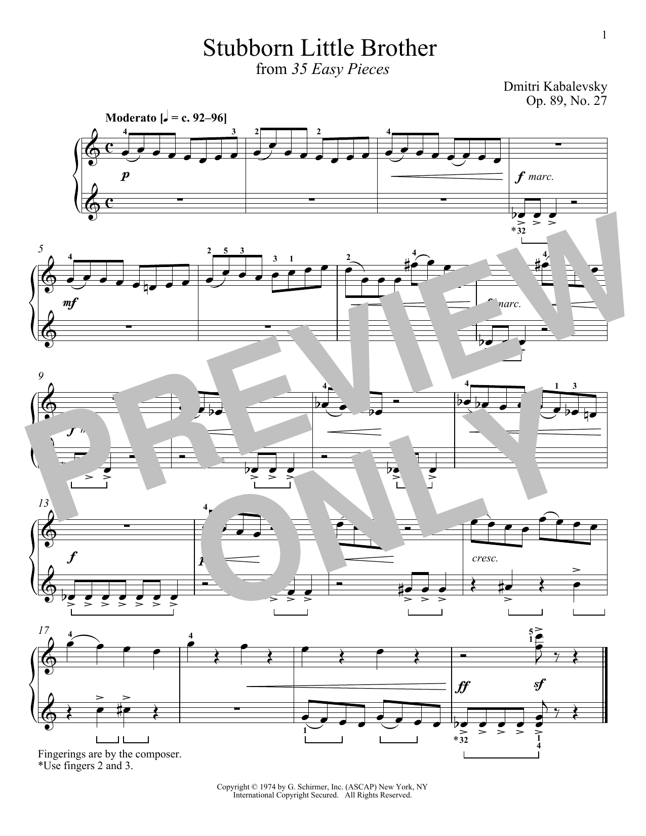Learn to play Dmitri Kabalevsky Stubborn Little Brother, Op. 89, No. 27 sheet music for Piano Solo in minutes. Price: 6.9900$ Dmitri Kabalevsky Stubborn Little Brother, Op. 89, No. 27 sheet music notes and chords arranged for Piano Solo