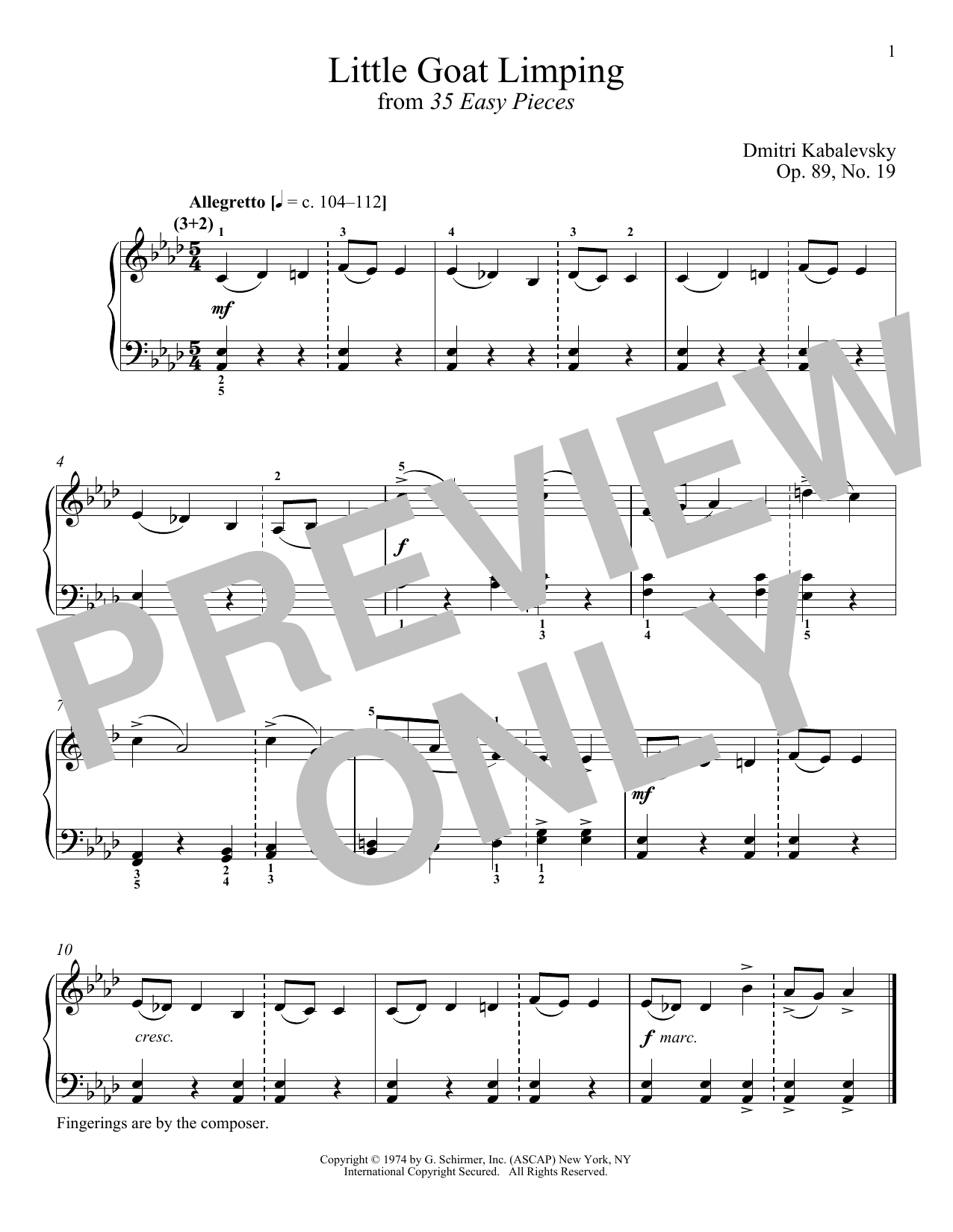 Learn to play Dmitri Kabalevsky The Little Goat Limping, Op. 89, No. 19 sheet music for Piano Solo in minutes. Price: 6.9900$ Dmitri Kabalevsky The Little Goat Limping, Op. 89, No. 19 sheet music notes and chords arranged for Piano Solo