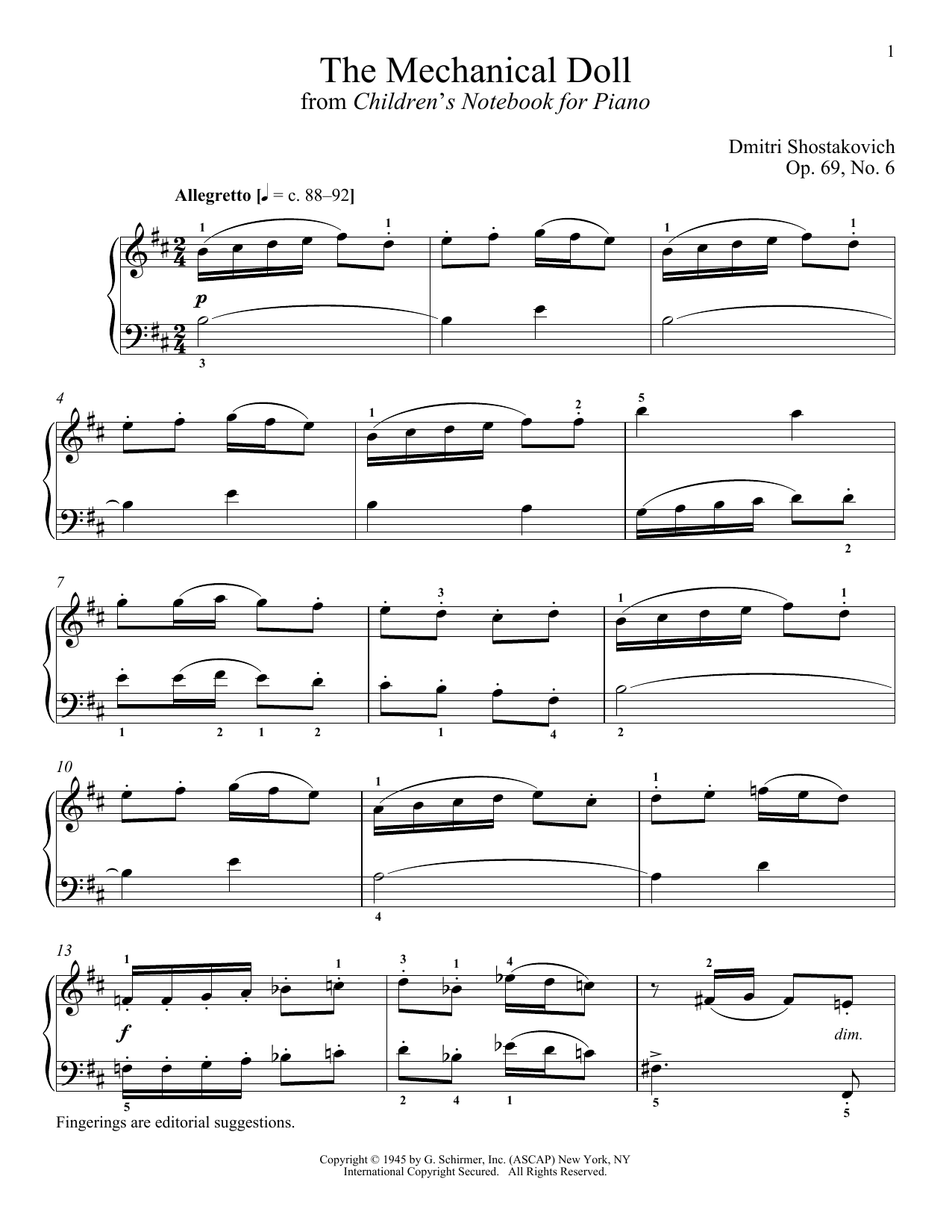 Dmitri Shostakovich The Mechanical Doll Sheet Music Pdf Notes Chords Classical Score Piano Solo Download Printable Sku 158143