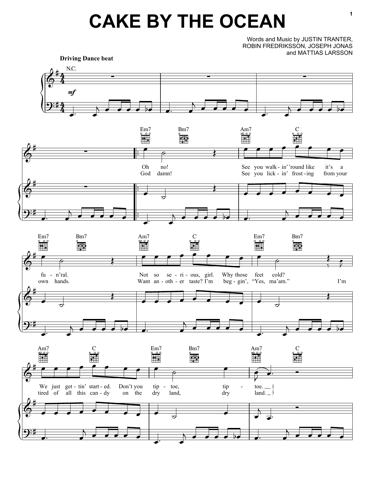 Donau om Eksklusiv DNCE "Cake By The Ocean" Sheet Music PDF Notes, Chords | Pop Score Ukulele  Download Printable. SKU: 173867
