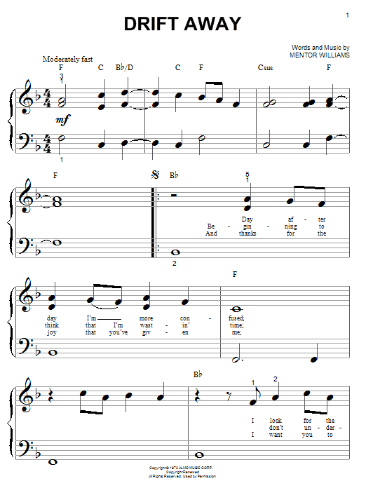 Dobie Gray Drift Away sheet music notes and chords. Download Printable PDF.