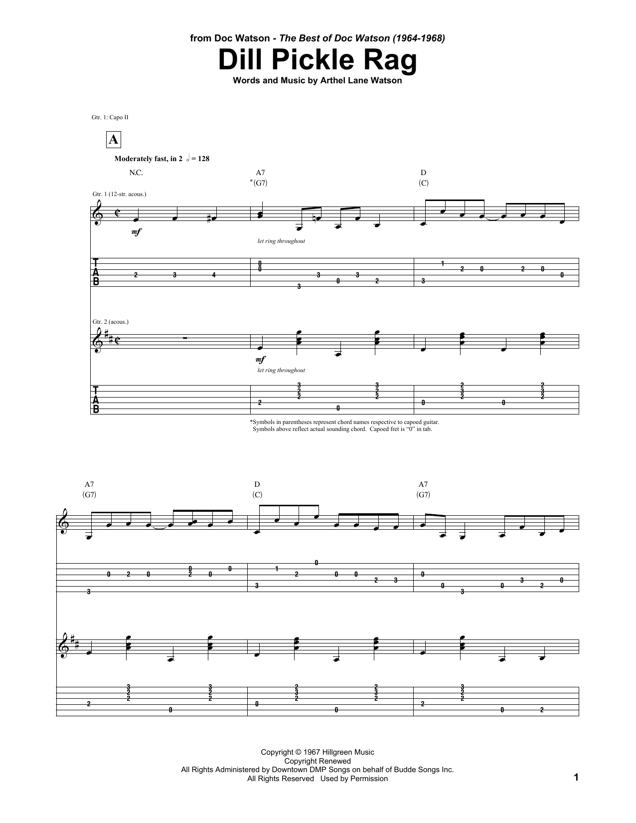 Doc Watson Dill Pickle Rag sheet music notes and chords. Download Printable PDF.