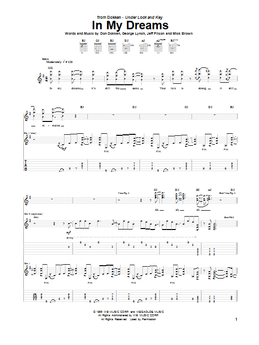 Dokken In My Dreams Sheet Music Pdf Notes Chords Rock Score Guitar Tab Download Printable Sku