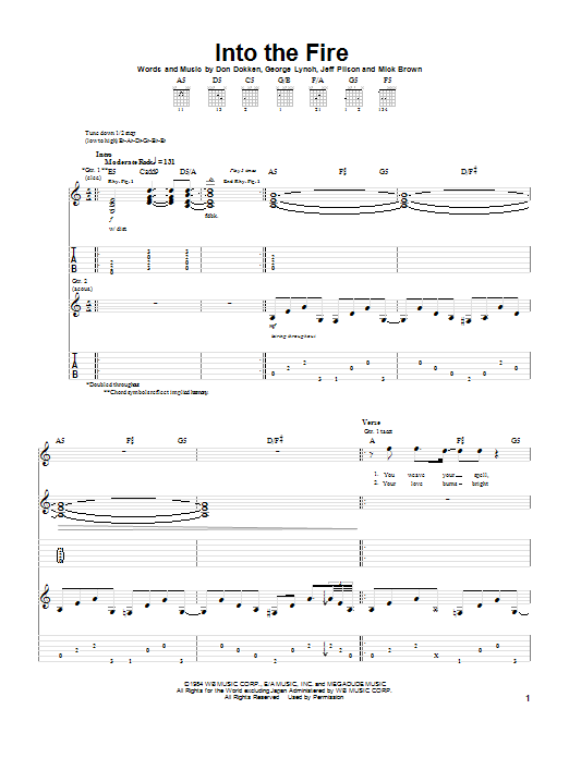 Dokken Into The Fire sheet music notes and chords. Download Printable PDF.